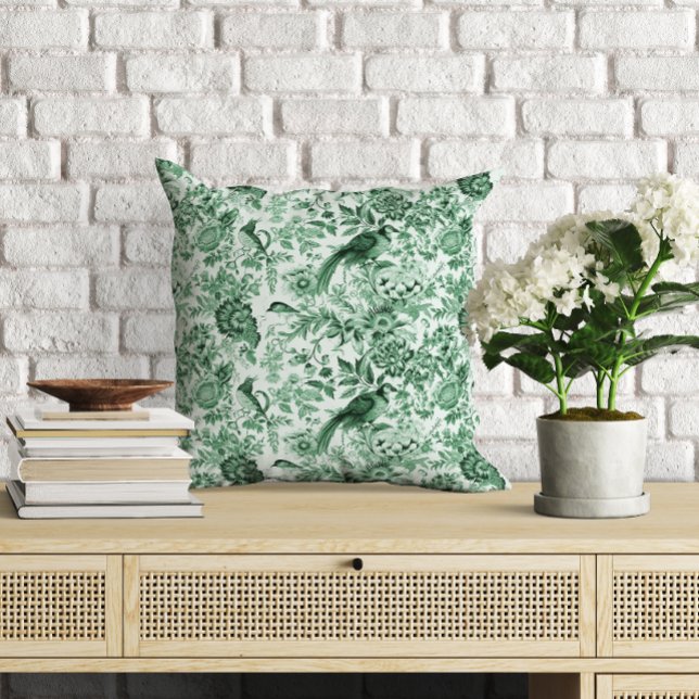 French Toile de Jouy Green Landscape  Throw Pillow (Creator Uploaded)