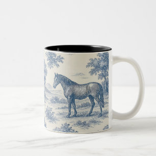 French Toile de Jouy Horse Pattern Two-Tone Coffee Mug