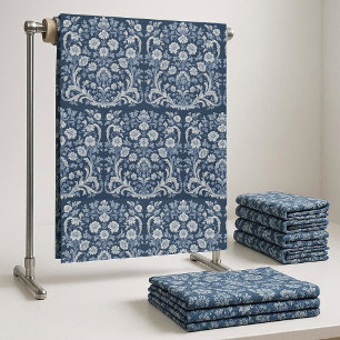 French Toile De Jouy Indigo Floral Vintage Country Fabric
