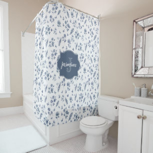 French Toile de jouy Monogram Name Blue Pattern