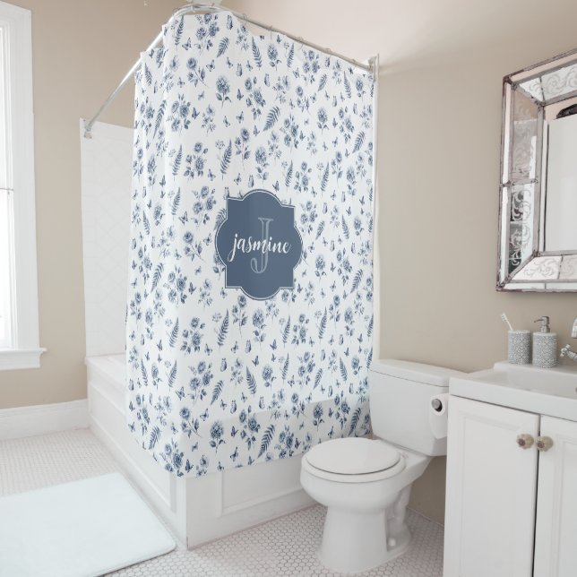 French Toile de jouy Monogram Name Blue Pattern (In Situ)