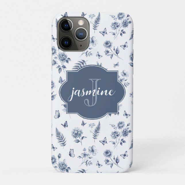 French Toile de jouy Monogram Name Chinoseirie Case-Mate iPhone Case (Back)
