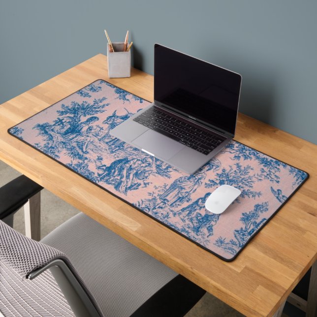 French toile de jouy rose et bleu élégant (Bureau 2)