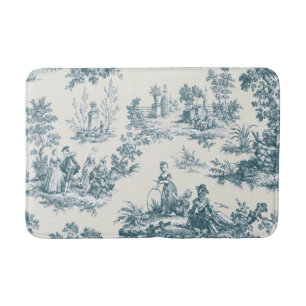 French toile de jouy sage green elegant bath mat