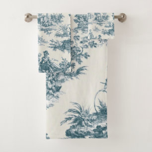 French toile de jouy sage green elegant bath towel set