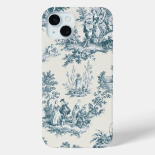 French toile de jouy sage green elegant iPhone 15 mini case