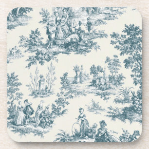 French toile de jouy sage green elegant coaster