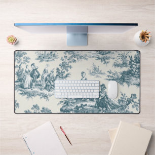 French toile de jouy sage green elegant desk mat