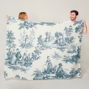 French toile de jouy sage green elegant fleece blanket
