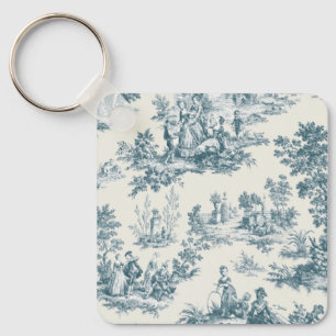 French toile de jouy sage green elegant keychain