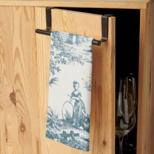 French toile de jouy sage green elegant kitchen towel