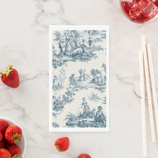 French toile de jouy sage green elegant napkin (Insitu)