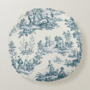 French toile de jouy sage green elegant round pillow