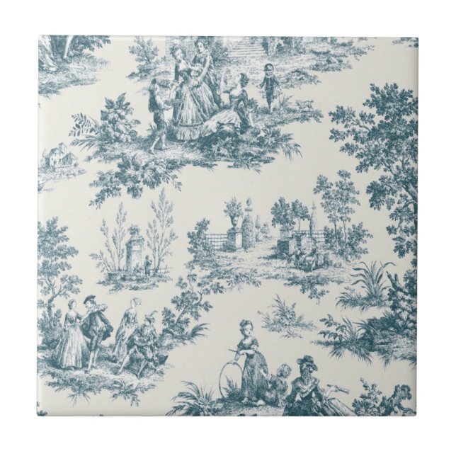 French toile de jouy sage green elegant tile (Front)
