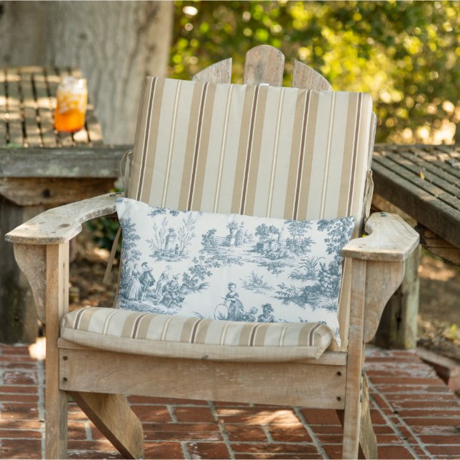 French toile de jouy sage green patio outdoor lumbar pillow (Chair)