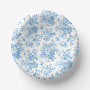 French Toile Floral Bear Baby Shower Paper Plate