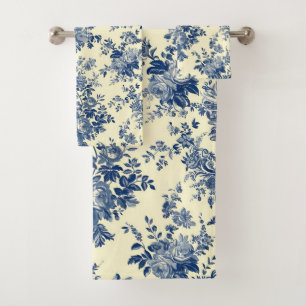 French Toile Floral Pattern Bath Towel Set