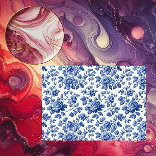 French Toile Heritage Blue Floral Bloom Inspiring  Tissue Paper