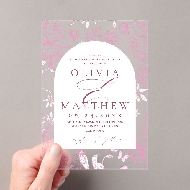 French Toile Peony Wedding  Acrylic Invitations (Insitu (Handheld))