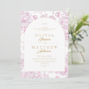 French Toile Peony Wedding Invitation