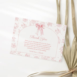French Toile Pink Bow Bridal Shower Thank You  Enclosure Card