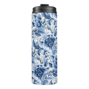 French toile & toile de Jouy. Blue. Thermal Tumbler