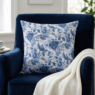 French toile & toile de Jouy. Blue. Throw Pillow
