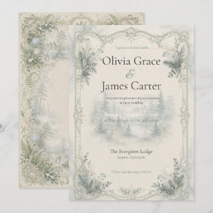 French Toile Winter Forest Wedding Invitation