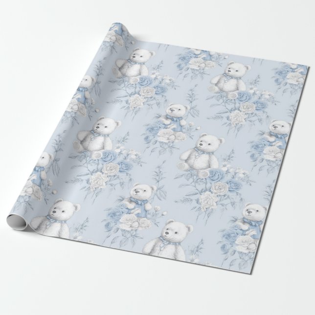 French toilet paper with floral pattern and bear (Unrolled)