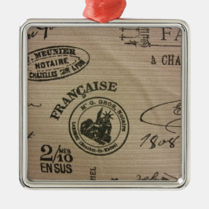 French Travel Stamps Metal Ornament