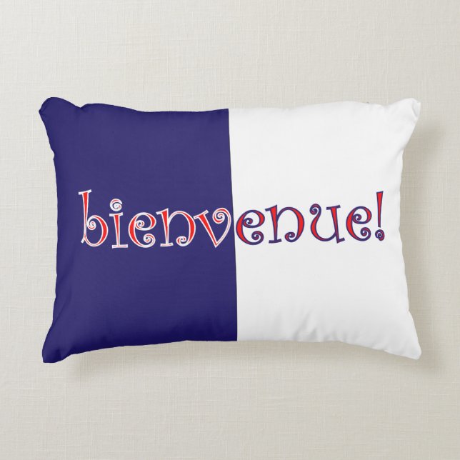French Tricolor Bienvenue Welcome Accent Pillow (Front)