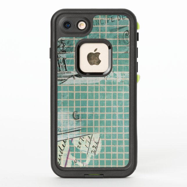 French Turquoise Checks Pattern LifeProof iPhone Case (Back)