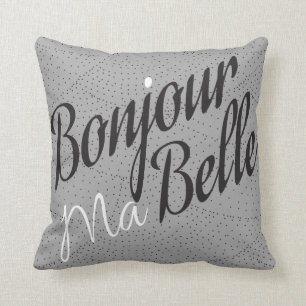 French Typography Bonjour Ma Belle Custom Throw Pillow