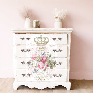 French Typography with Roses Crown Gold Decoupage Tissue Paper