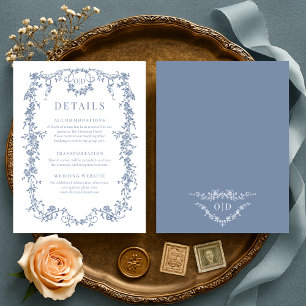 French Victorian Dusty Blue Wedding Details Invitation