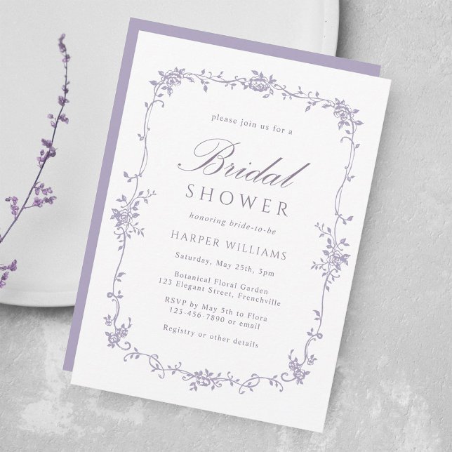 French Victorian Lavender Floral Bridal Shower Invitation (Creator Uploaded)