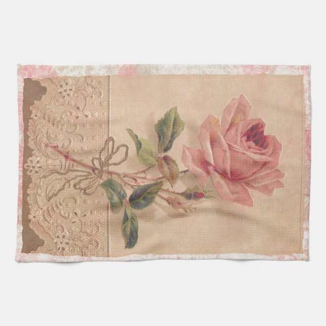 French Victorian Pink Rose Kitchen Towel (Horizontal)