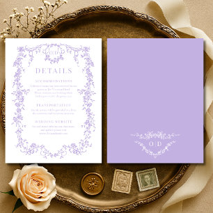 French Victorian Purple Lilac Wedding Details Invitation