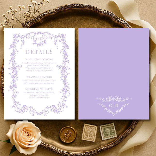 French Victorian Purple Lilac Wedding Details Invitation (Creator Uploaded)
