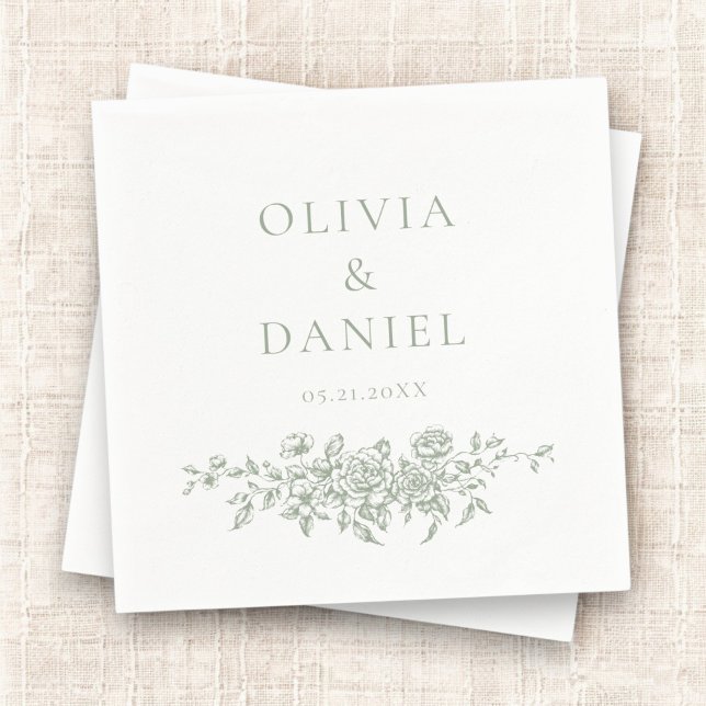 French Victorian Sage Green Wedding Ornate Floral Napkin (Creator Uploaded)