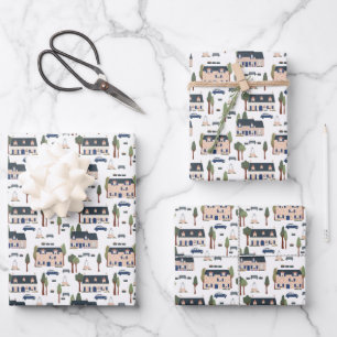 French Village House Pattern  Wrapping Paper Sheet