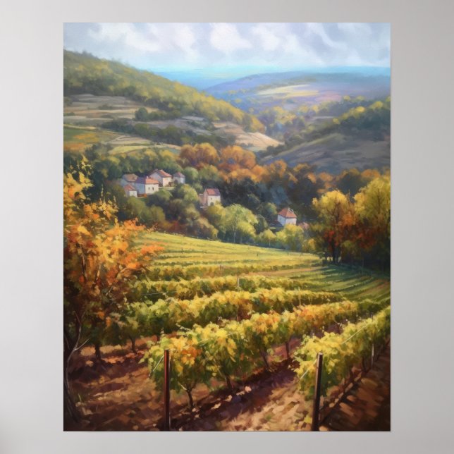 French Vineyard Landscape Art Print Poster (Front)