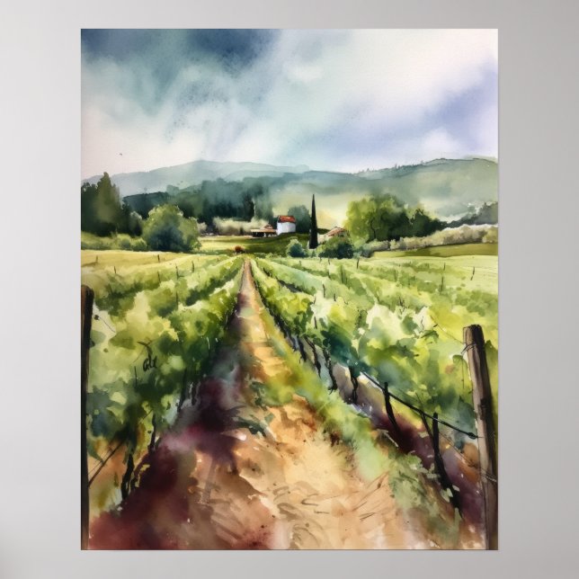 French Vineyard Landscape Art Print Poster (Front)