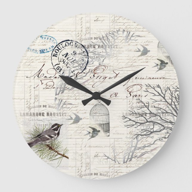 French Vintage Bird and Branch Wall Clock (Front)