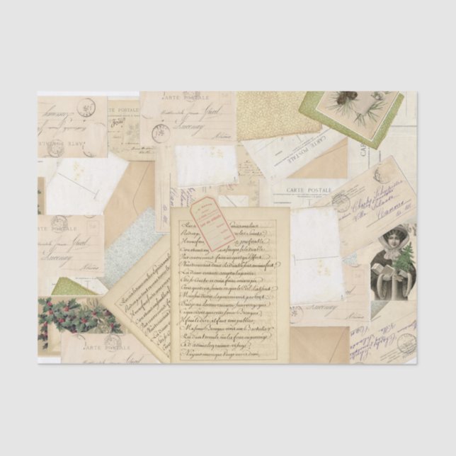 French Vintage Christmas Postcard Collage Tissue Paper (Front)