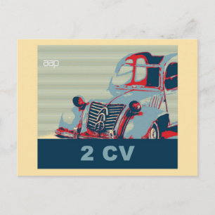 French vintage classic car, pop art style postcard