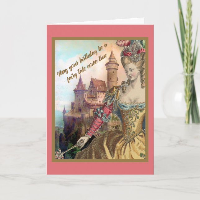French Vintage Fashion and Castle Birthday Card (Front)