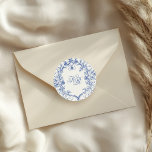 French Vintage Floral Double Monogram Wedding Classic Round Sticker<br><div class="desc">Our "French Vintage Floral" collection features watercolor vintage florals in blue tones and foil in different colours with easily customizable fonts for a perfectly elegant garden wedding. Check our store for more items from this collection. Contact us if you have any special requests through email or chat and we will...</div>