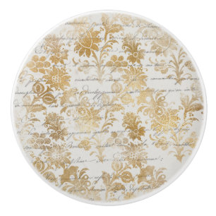 French Vintage Gold Floral Ceramic Knob