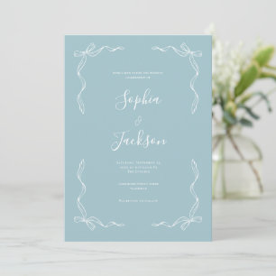 French Vintage Hand Drawn Aqua Blue Wedding Invitation